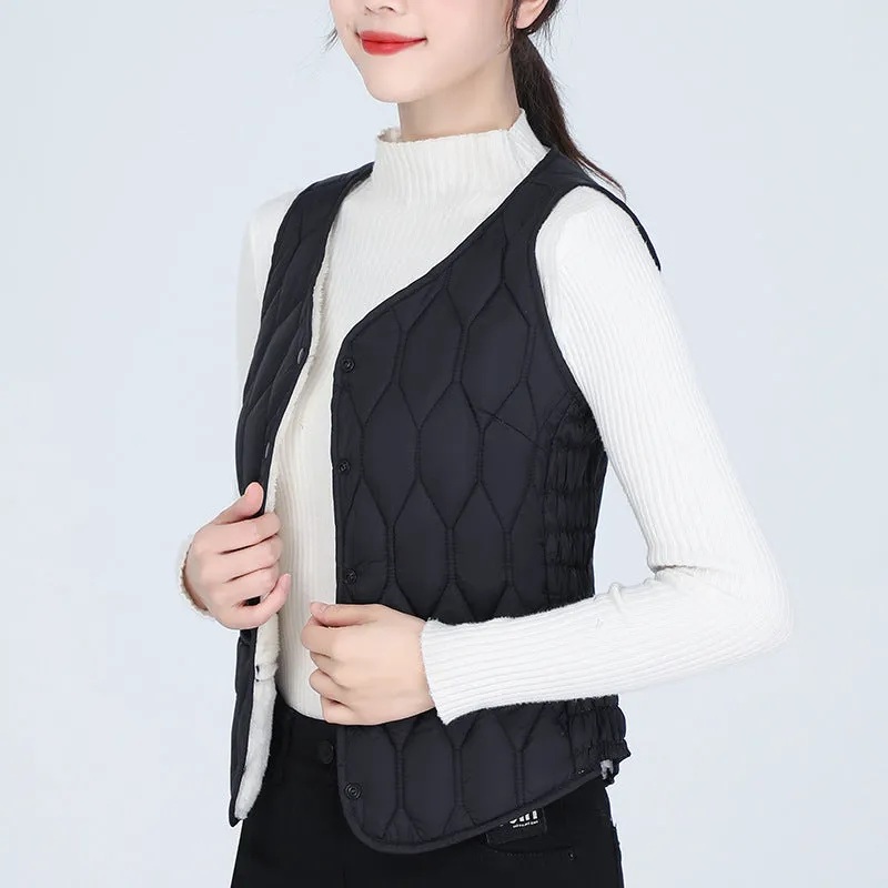 Women's short bottoming vest with velvet lining, slim fit, available in multiple colours and sizes