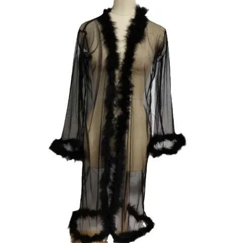 Women's long robe underwear set with matching top in black, pink, red, white for home leisure