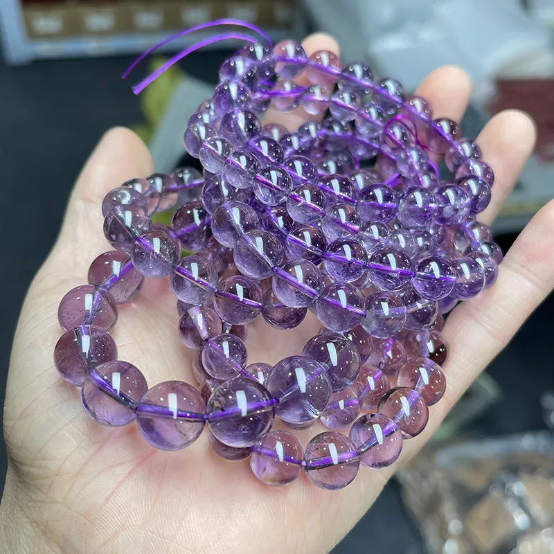 Natural Brazilian iced amethyst bracelet round crystal beads 7A grade close-up