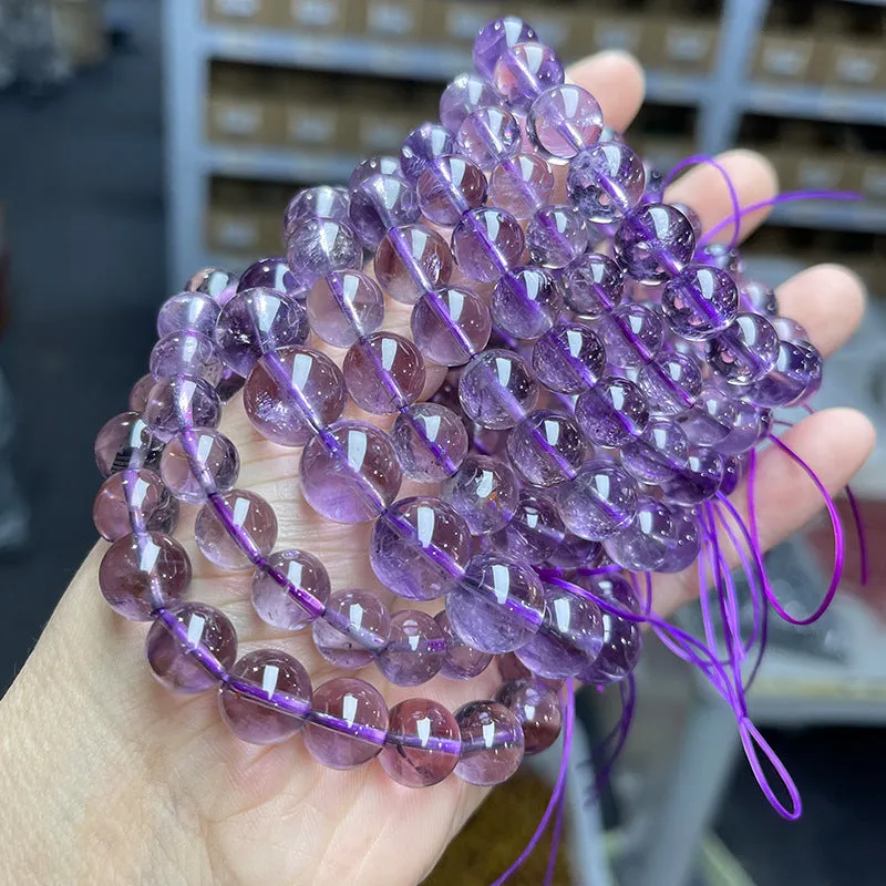 Natural Brazilian iced amethyst bracelet round crystal beads 7A grade close-up
