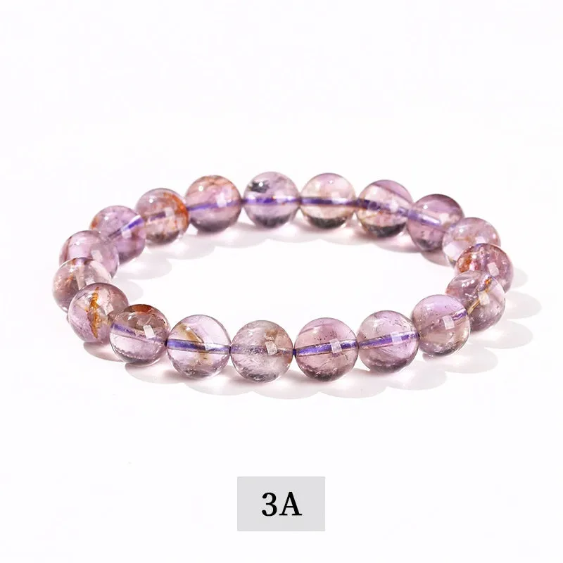 Natural Brazilian iced amethyst bracelet round crystal beads 7A grade close-up