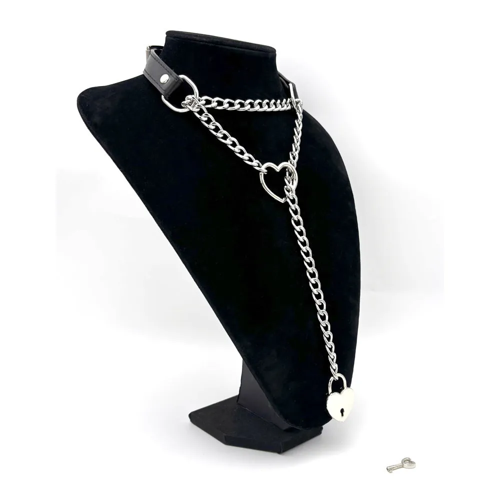 Black leather flirting training alternative traction collar necklace for men and women