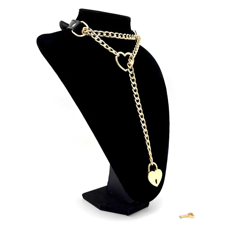 Black leather flirting training alternative traction collar necklace for men and women