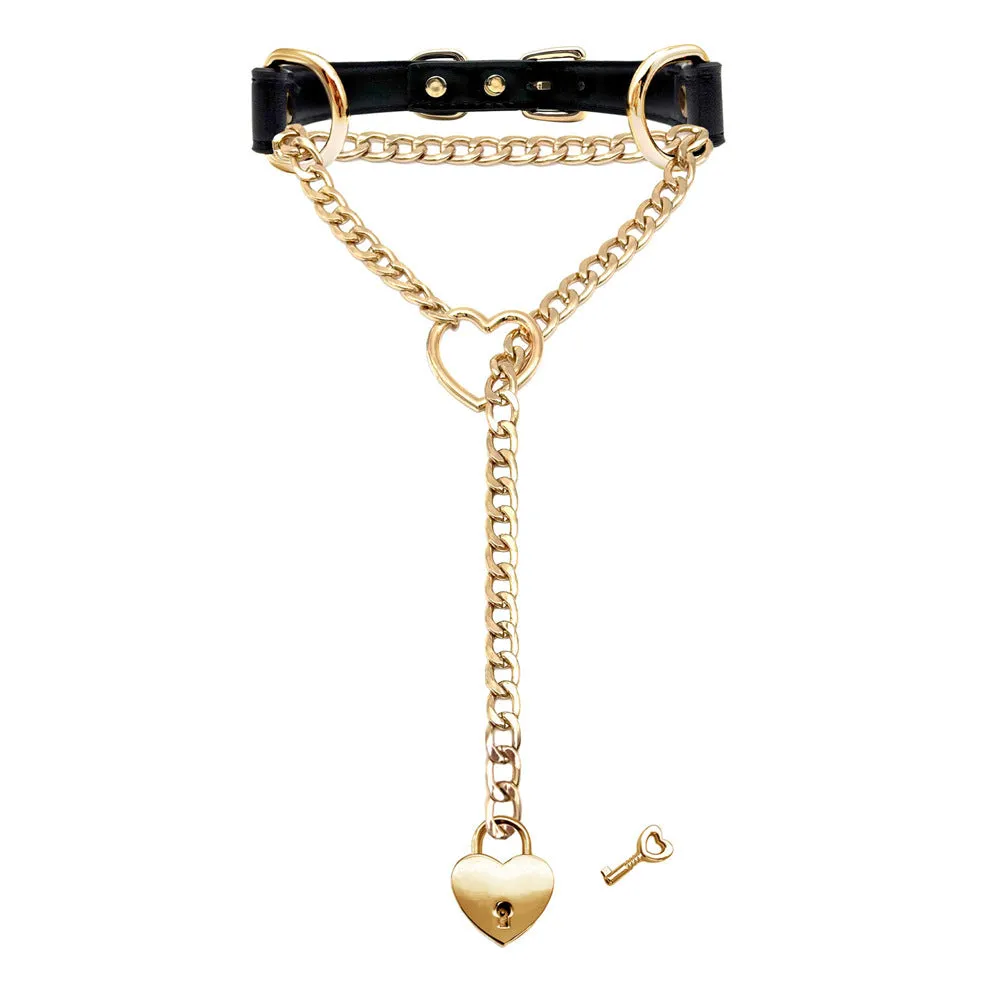 Black leather flirting training alternative traction collar necklace for men and women