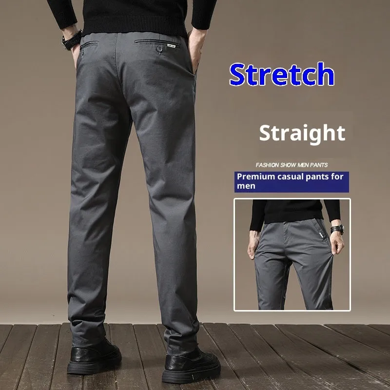 Combed cotton light business casual trousers for men in four colours with mid-rise elastic waist