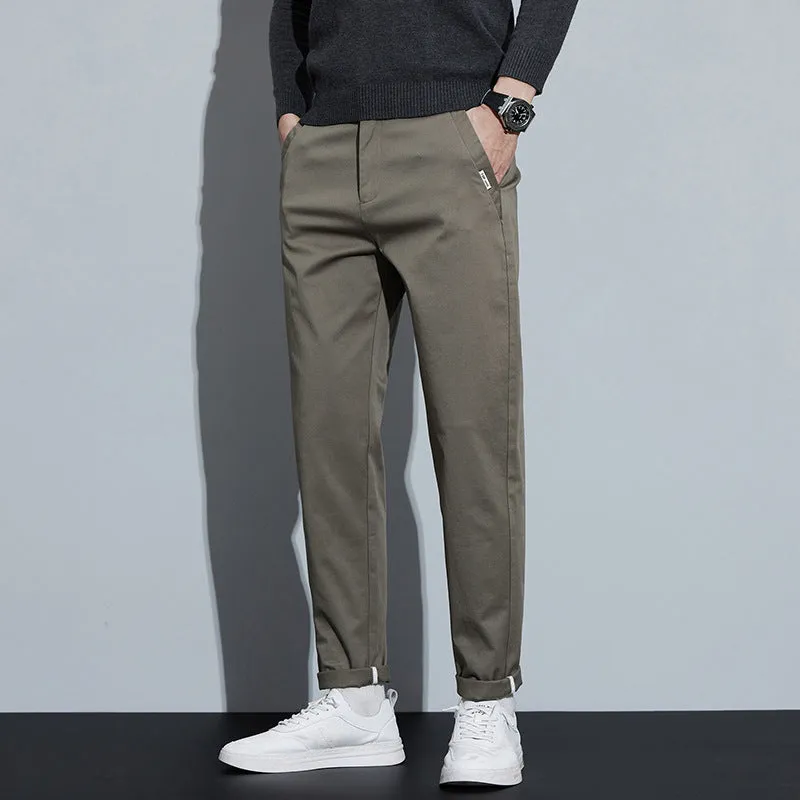 Combed cotton light business casual trousers for men in four colours with mid-rise elastic waist