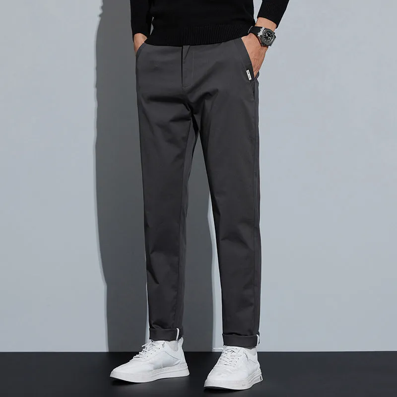 Combed cotton light business casual trousers for men in four colours with mid-rise elastic waist