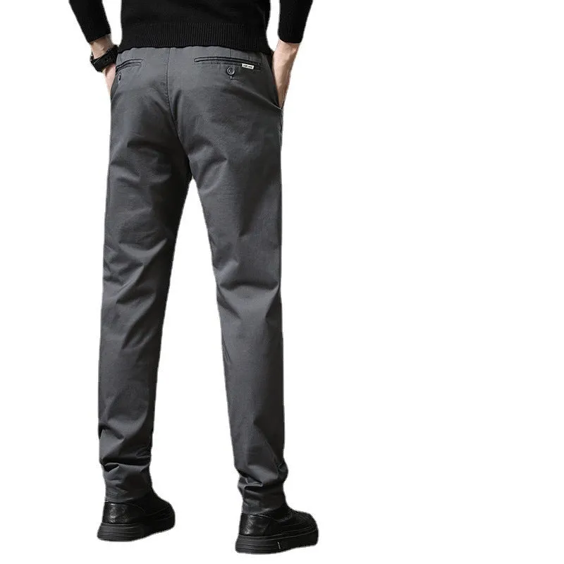 Combed cotton light business casual trousers for men in four colours with mid-rise elastic waist