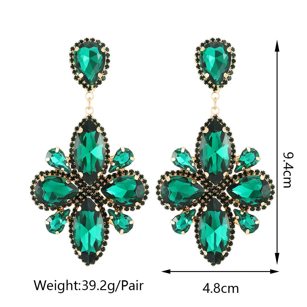 Pair of shiny glass long geometric earrings in a retro cold wind style