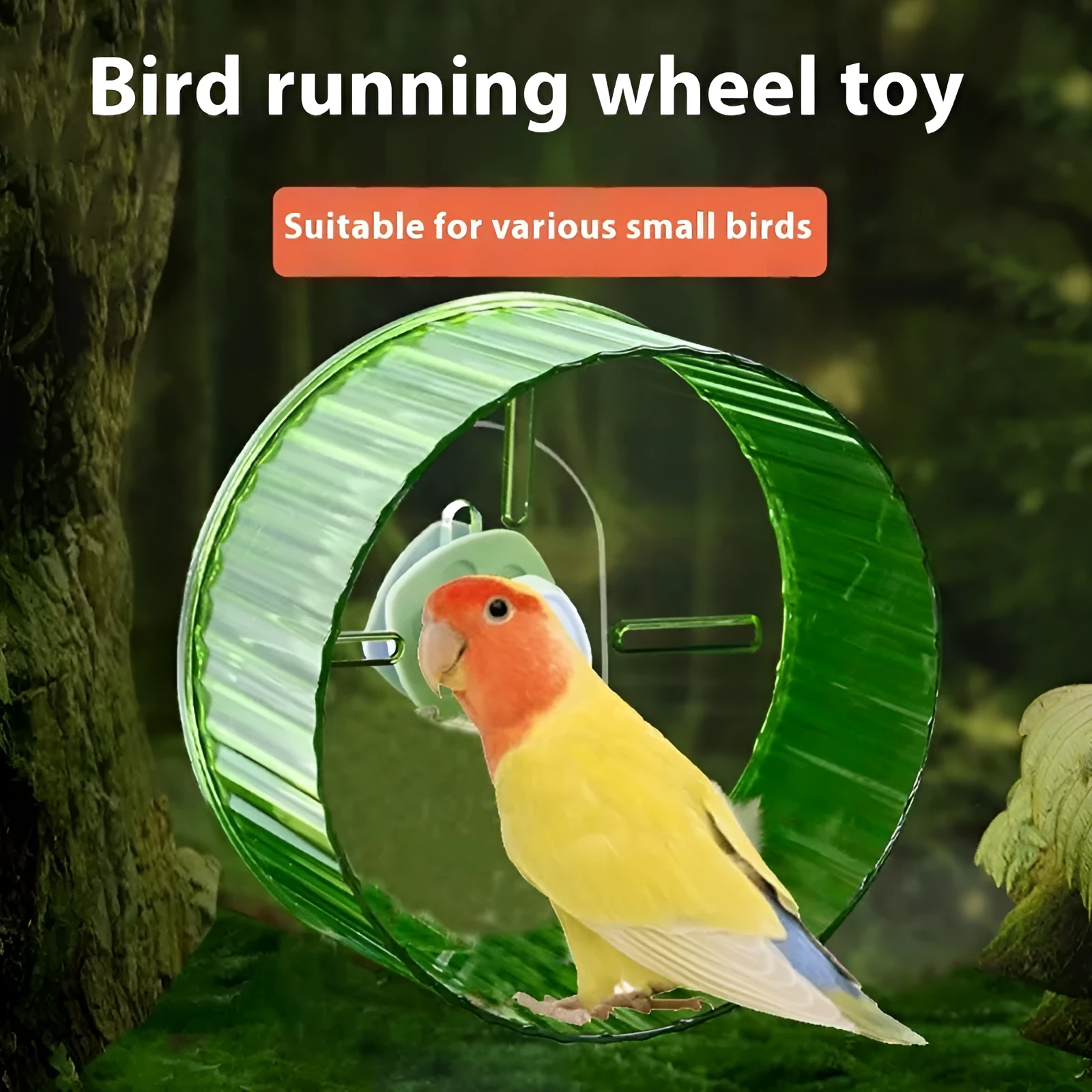 21cm diameter plastic bird running wheel toy in transparent colour with anti-slip tread surface