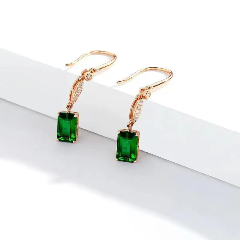 Green square copper earrings for women geometric fashion OL style