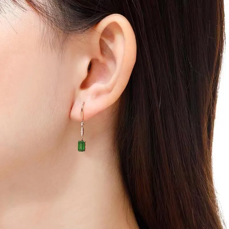 Green square copper earrings for women geometric fashion OL style