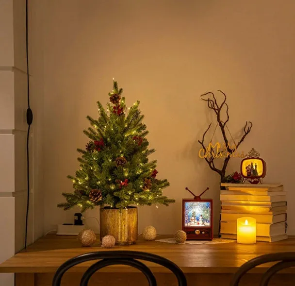Langsen Crafts 45cm pre-lit flame retardant Christmas tree with 100 lights on black wire