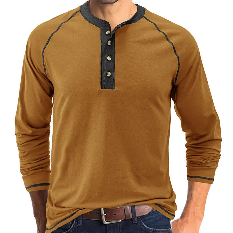 Men's cotton long-sleeved T-shirt in straight fit with raglan sleeves, available in multiple colours including white and camel