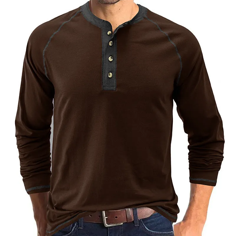 Men's cotton long-sleeved T-shirt in straight fit with raglan sleeves, available in multiple colours including white and camel
