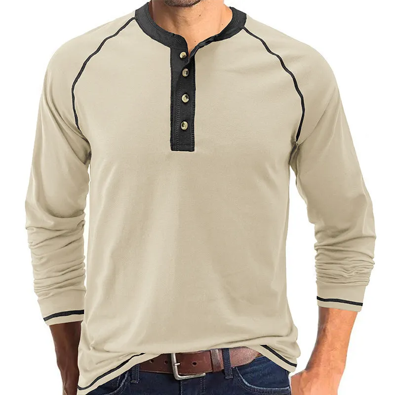Men's cotton long-sleeved T-shirt in straight fit with raglan sleeves, available in multiple colours including white and camel