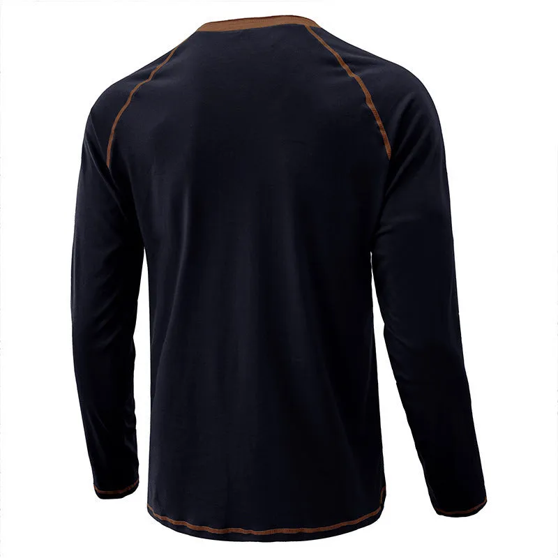 Men's cotton long-sleeved T-shirt in straight fit with raglan sleeves, available in multiple colours including white and camel