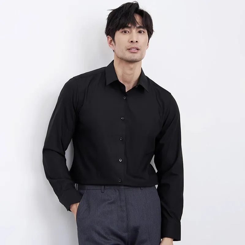 Men's wine red business casual shirt with slim fit and long sleeves