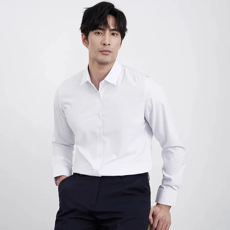 Men's wine red business casual shirt with slim fit and long sleeves