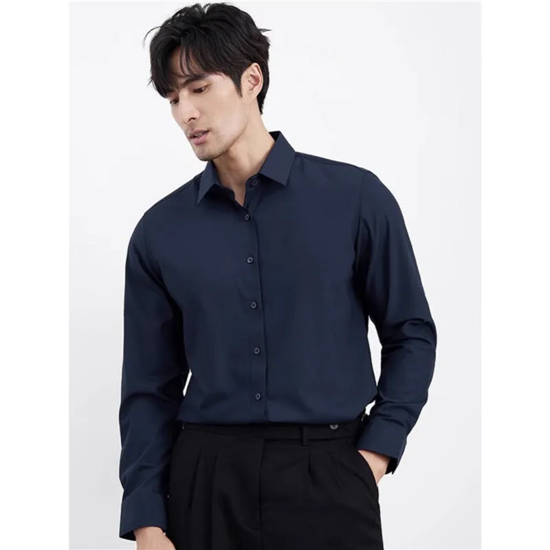 Men's wine red business casual shirt with slim fit and long sleeves