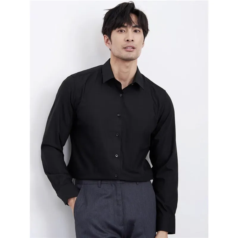 Men's wine red business casual shirt with slim fit and long sleeves