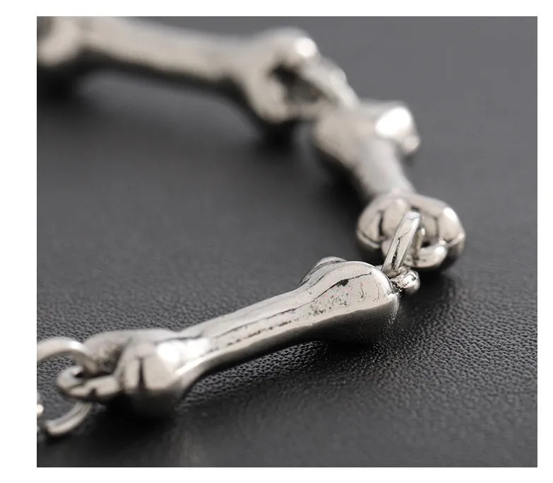Silver alloy bone string bracelet with geometric bone shape, handmade, for men and women