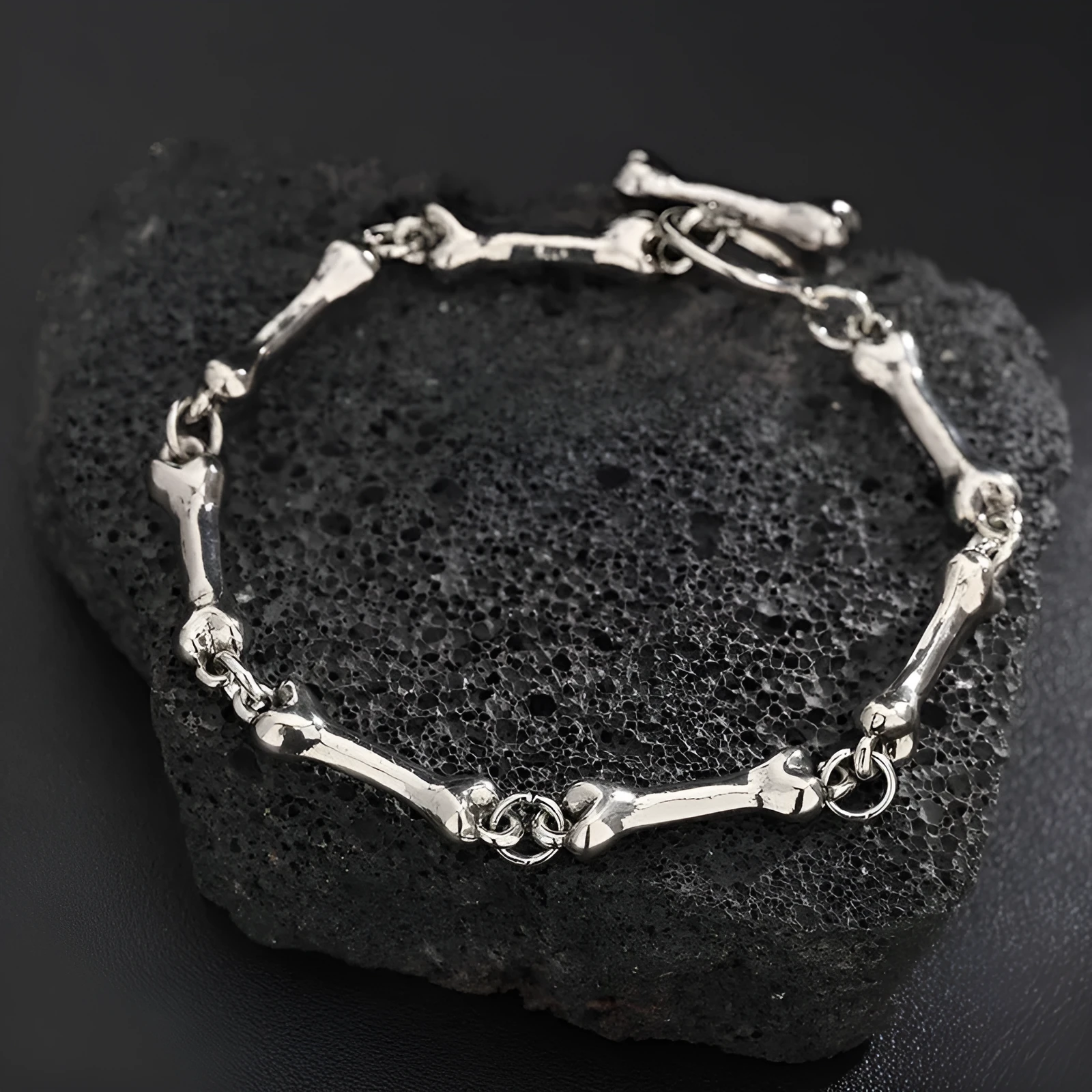 Silver alloy bone string bracelet with geometric bone shape, handmade, for men and women