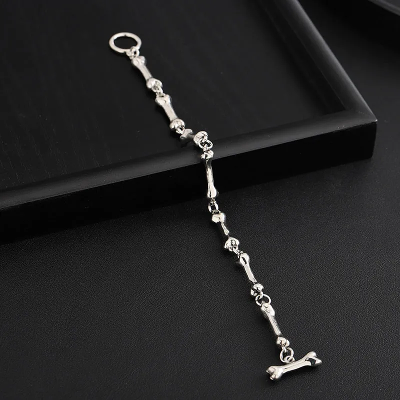 Silver alloy bone string bracelet with geometric bone shape, handmade, for men and women