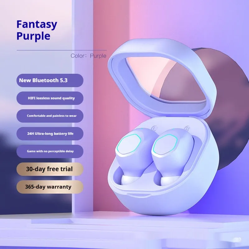 New Bluetooth headset wireless noise reduction sports cute in-ear earbuds in black with plastic construction