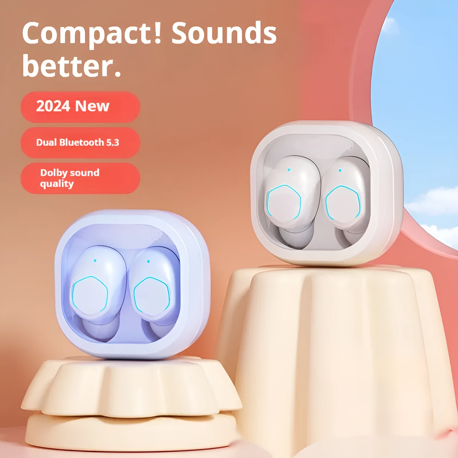 New Bluetooth headset wireless noise reduction sports cute in-ear earbuds in black with plastic construction