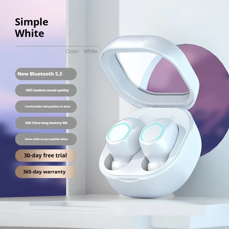 New Bluetooth headset wireless noise reduction sports cute in-ear earbuds in black with plastic construction
