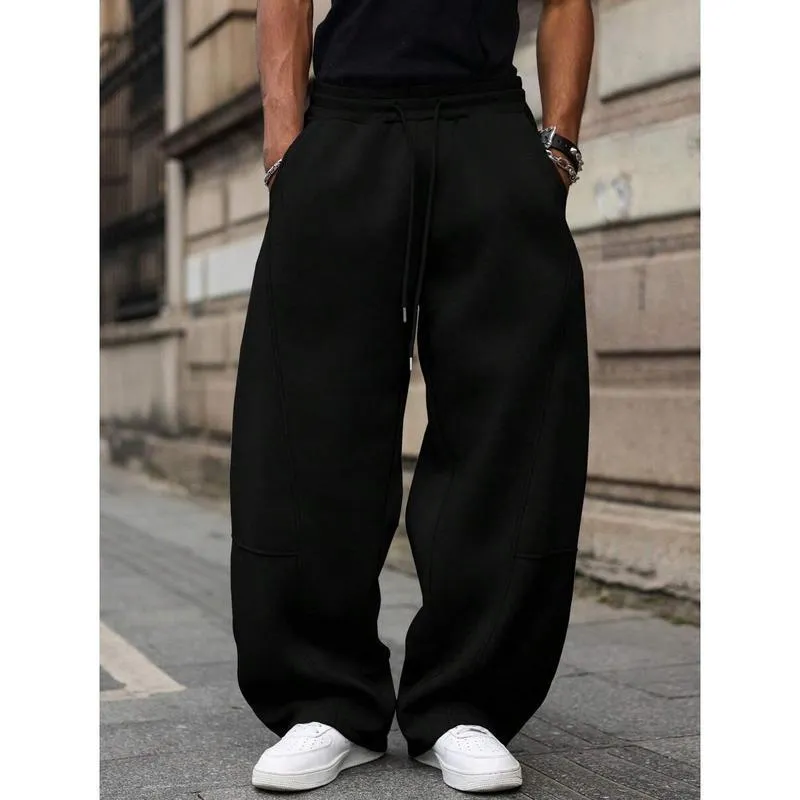 Men's straight high waist casual trousers in bamboo fibre with cropped length and elastic waist