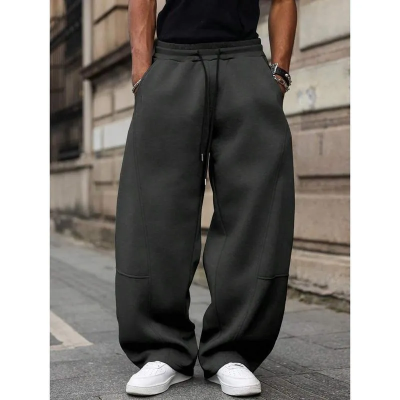 Men's straight high waist casual trousers in bamboo fibre with cropped length and elastic waist