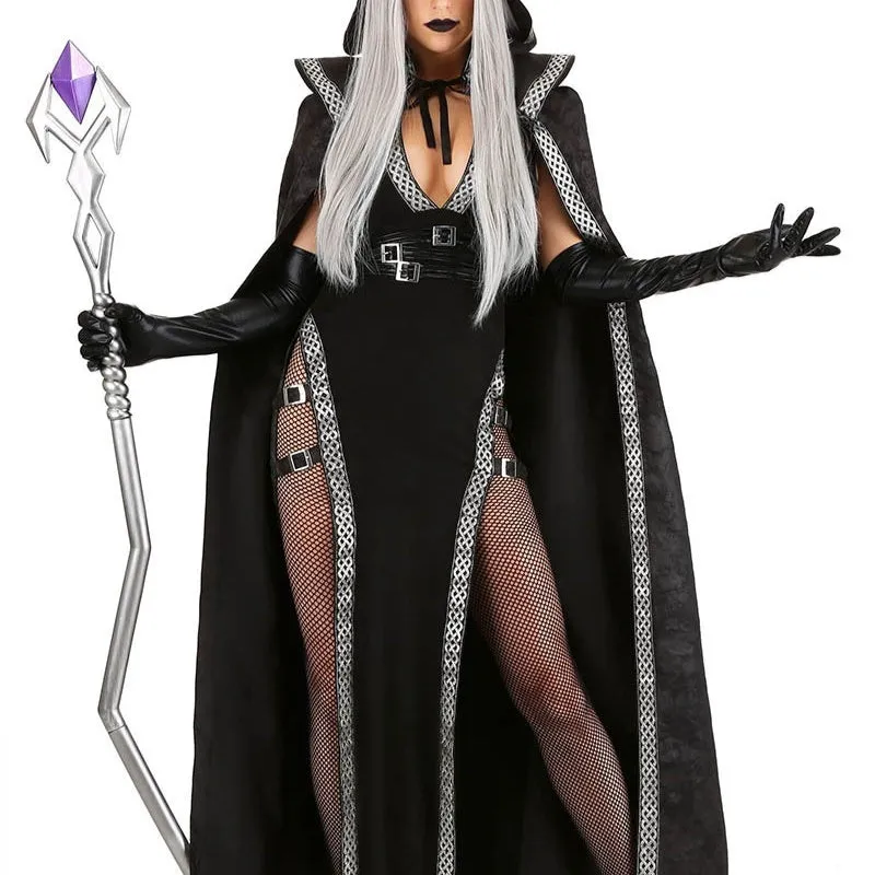 Sleeping Spell women's role-playing costume set with spandex gloves, cloak, and skirt in three sizes