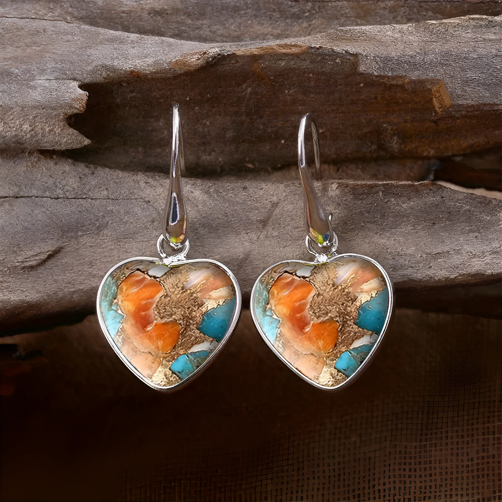 Silver alloy vintage bohemian love pendant drop earrings with water droplet shape