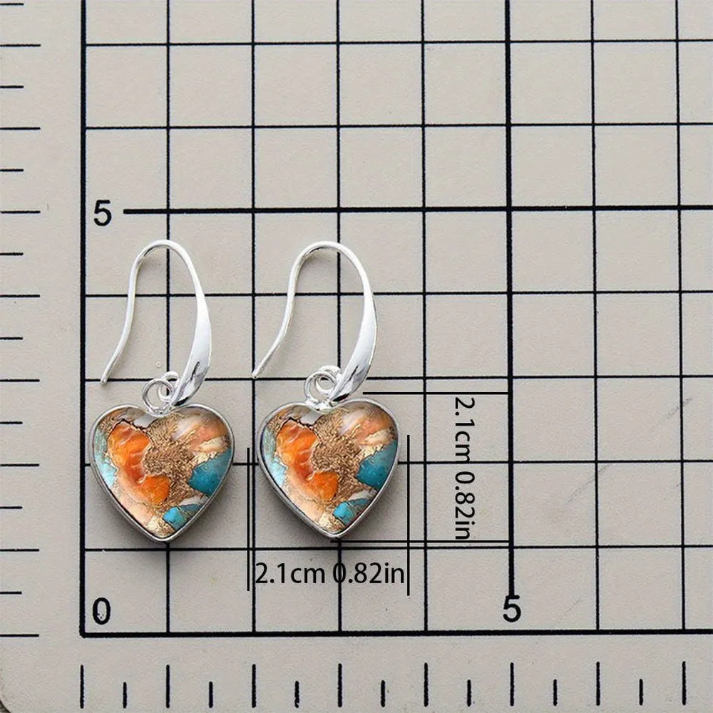 Silver alloy vintage bohemian love pendant drop earrings with water droplet shape