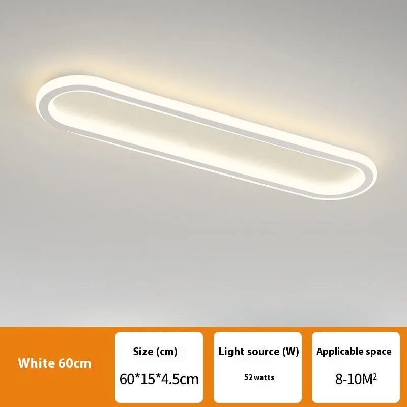 Strip ceiling lamp with aluminium frame and PVC shade in black, white, or gold finish, showing 60cm or 80cm length options