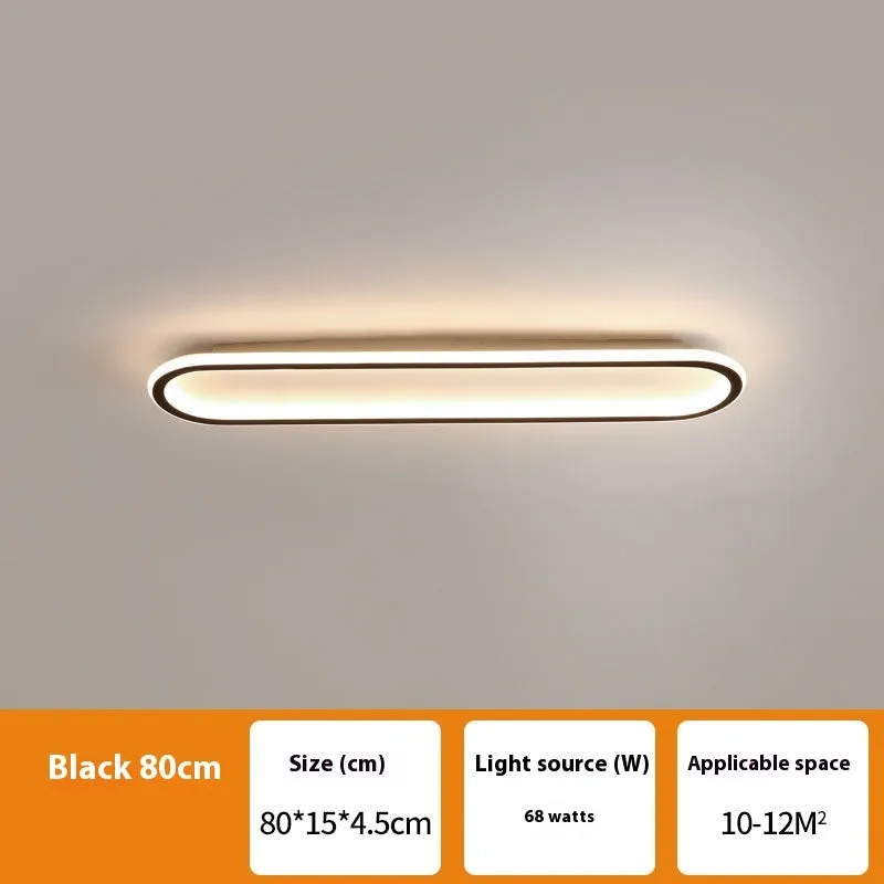 Strip ceiling lamp with aluminium frame and PVC shade in black, white, or gold finish, showing 60cm or 80cm length options