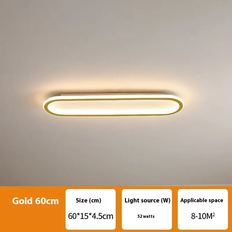 Strip ceiling lamp with aluminium frame and PVC shade in black, white, or gold finish, showing 60cm or 80cm length options
