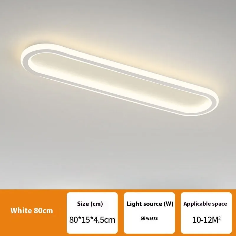 Strip ceiling lamp with aluminium frame and PVC shade in black, white, or gold finish, showing 60cm or 80cm length options