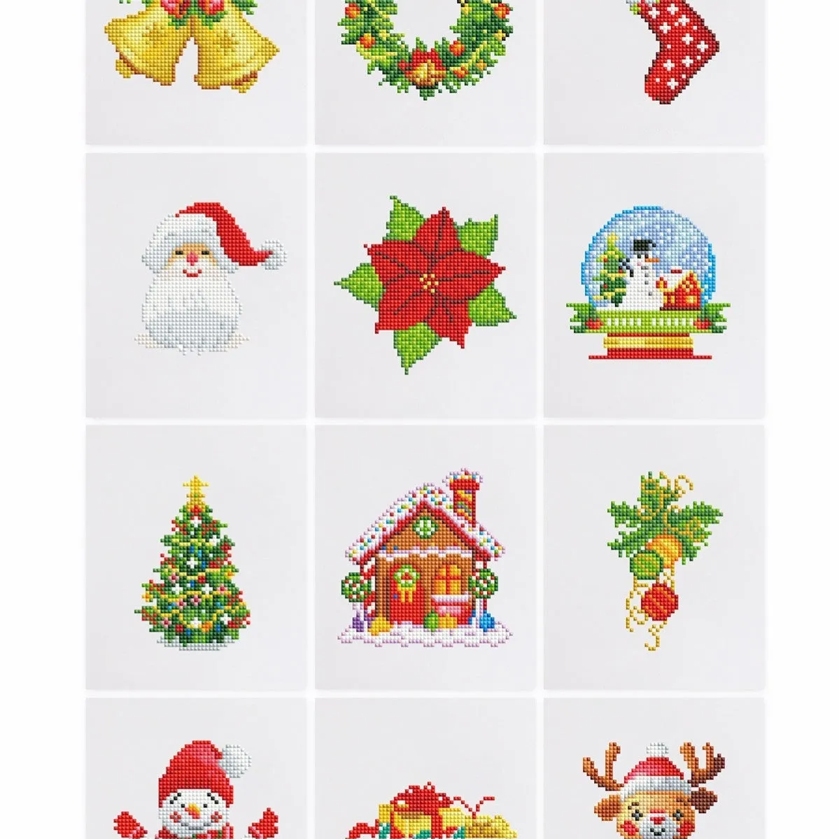 Diamond painting kit set with 12 non-repeating frameless acrylic cartoon designs on white background