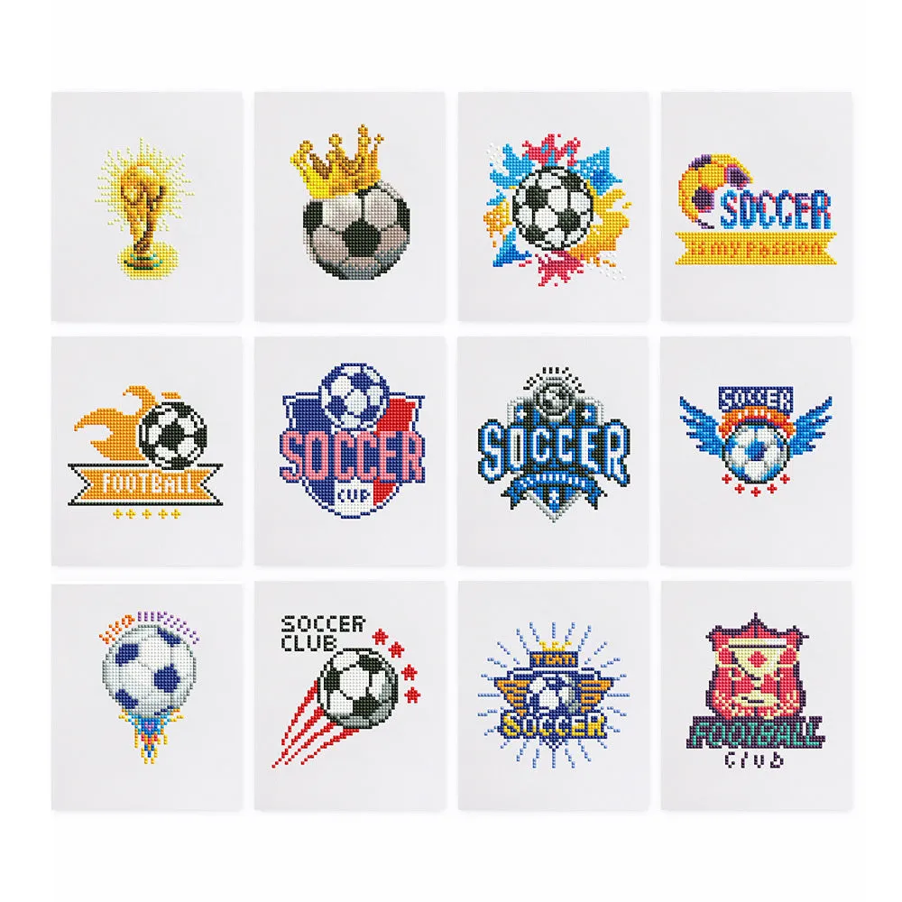 Diamond painting kit set with 12 non-repeating frameless acrylic cartoon designs on white background