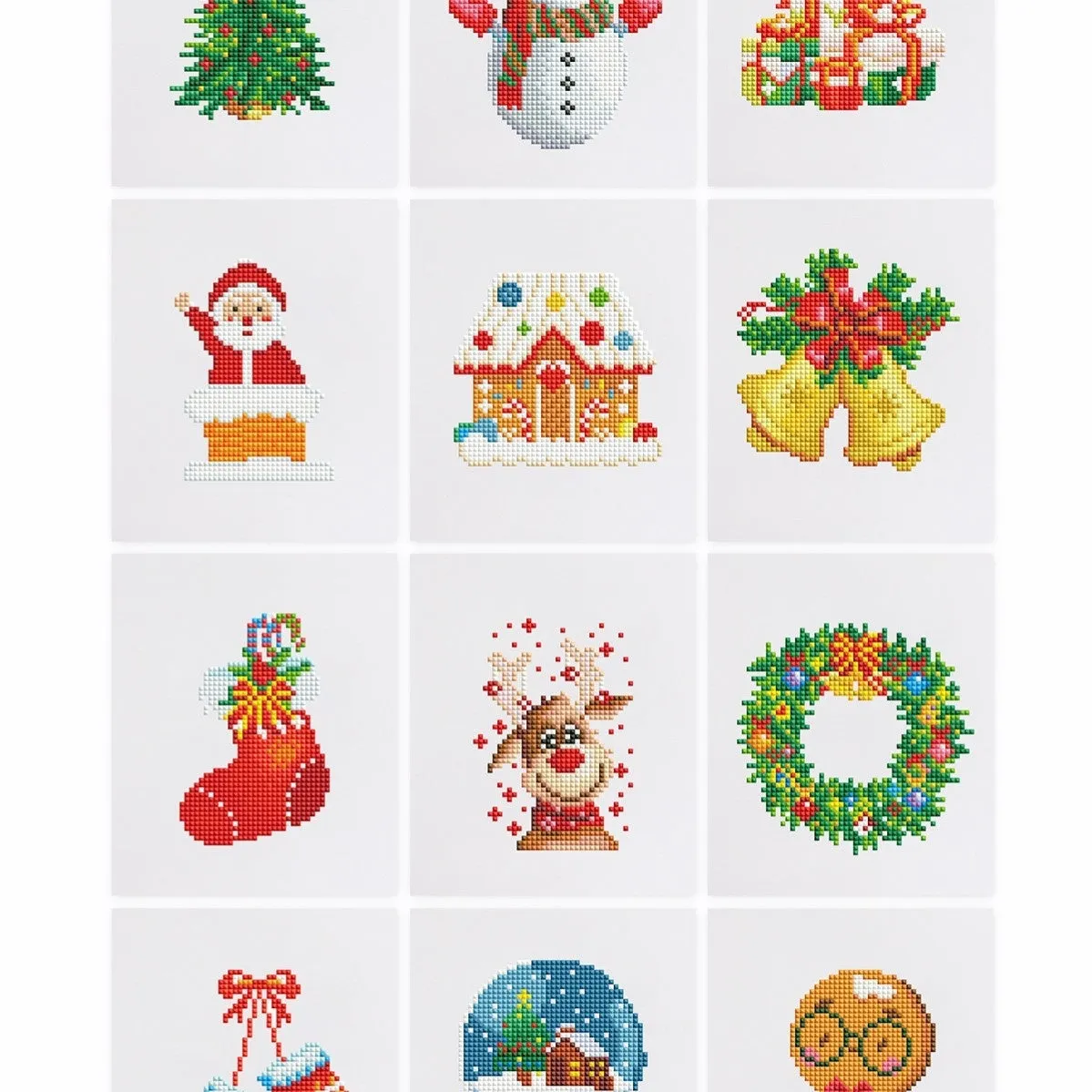 Diamond painting kit set with 12 non-repeating frameless acrylic cartoon designs on white background
