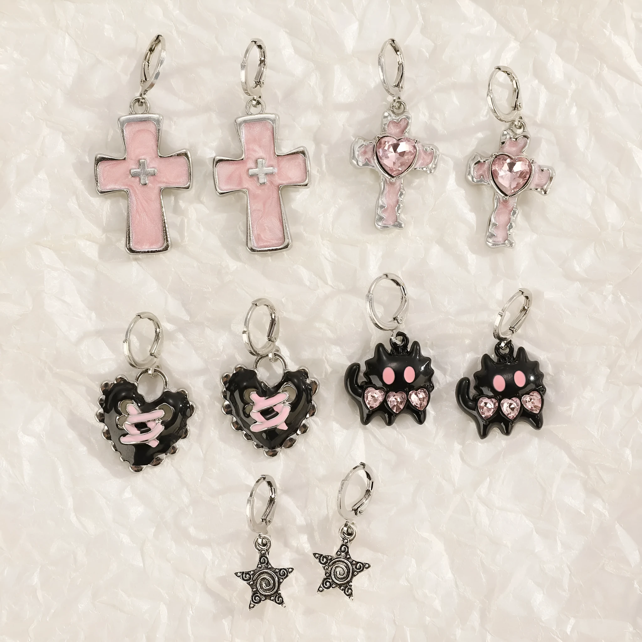 Women's classic cross crystal alloy earrings in five colour variations with geometric and animal designs