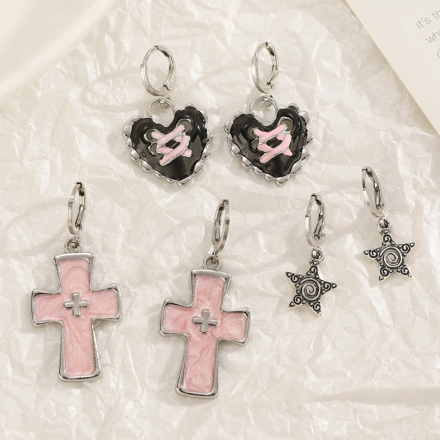 Women's classic cross crystal alloy earrings in five colour variations with geometric and animal designs