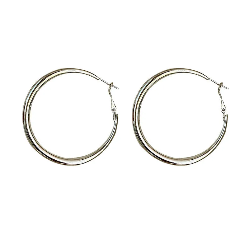 Silver plated geometric circle earrings with 925 silver needle, 5cm diameter
