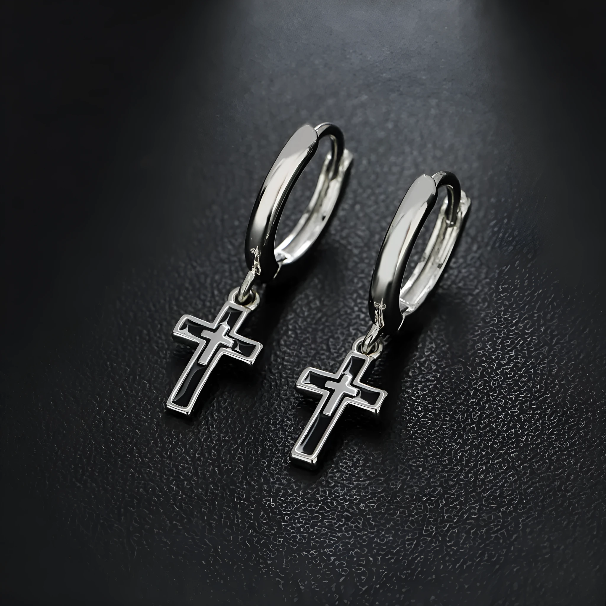 Silver plated cross retro earrings unisex geometric simple style on display