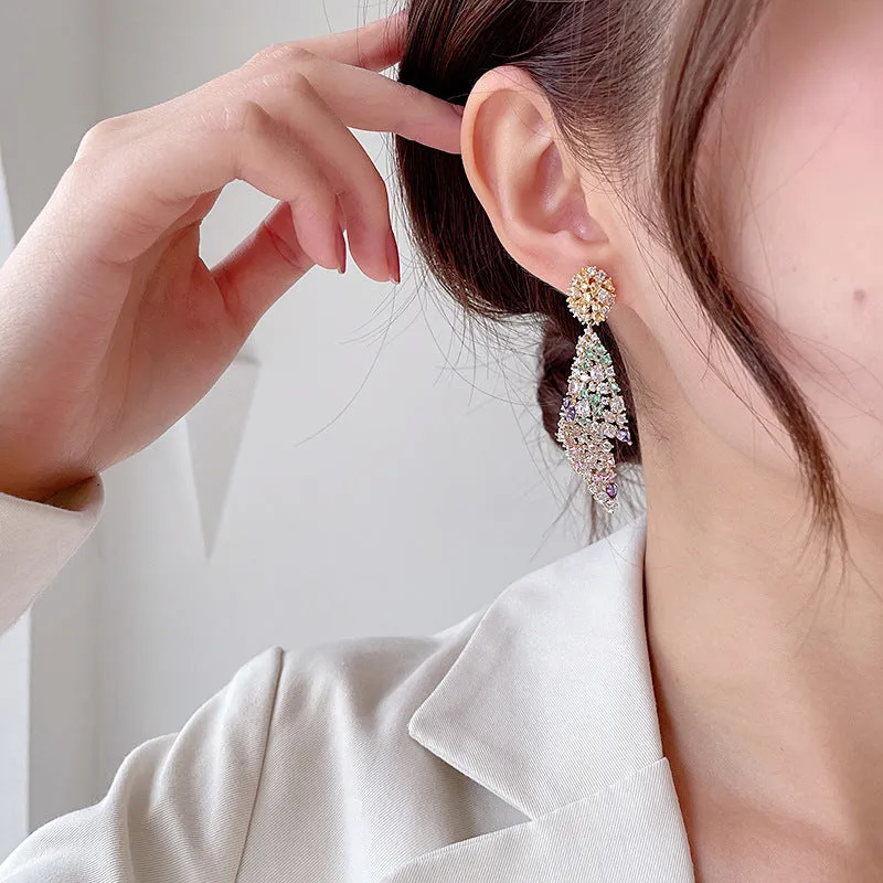 Irregular geometric copper earrings for women with fold design and electroplating finish