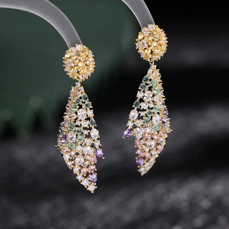 Irregular geometric copper earrings for women with fold design and electroplating finish