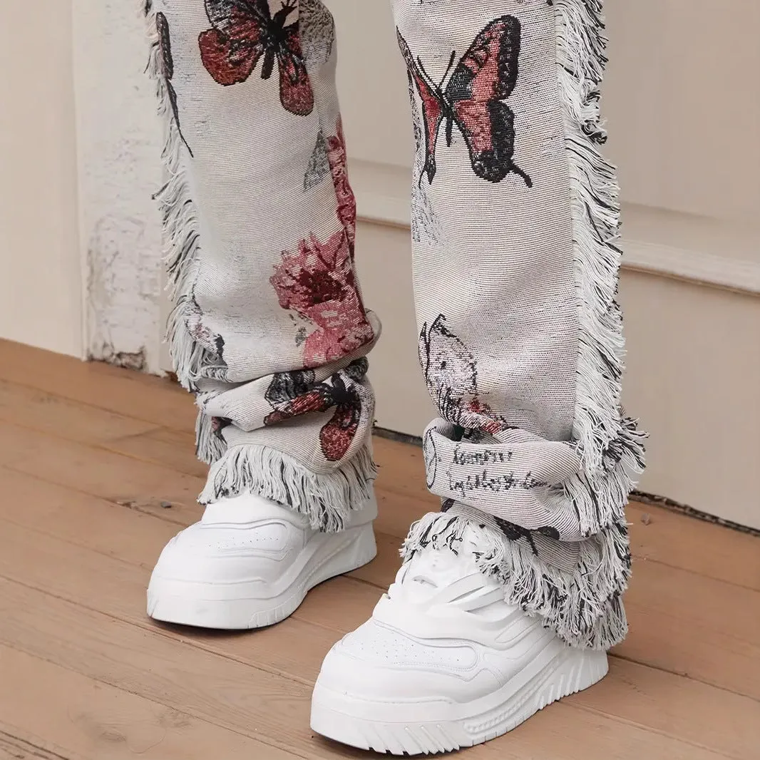 Men's slim fit animal digital print denim trousers in mid-waist casual style with zip fly